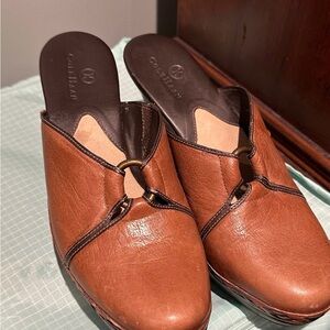 Cole Haan Women's Tan Leather Mules with Black Trim